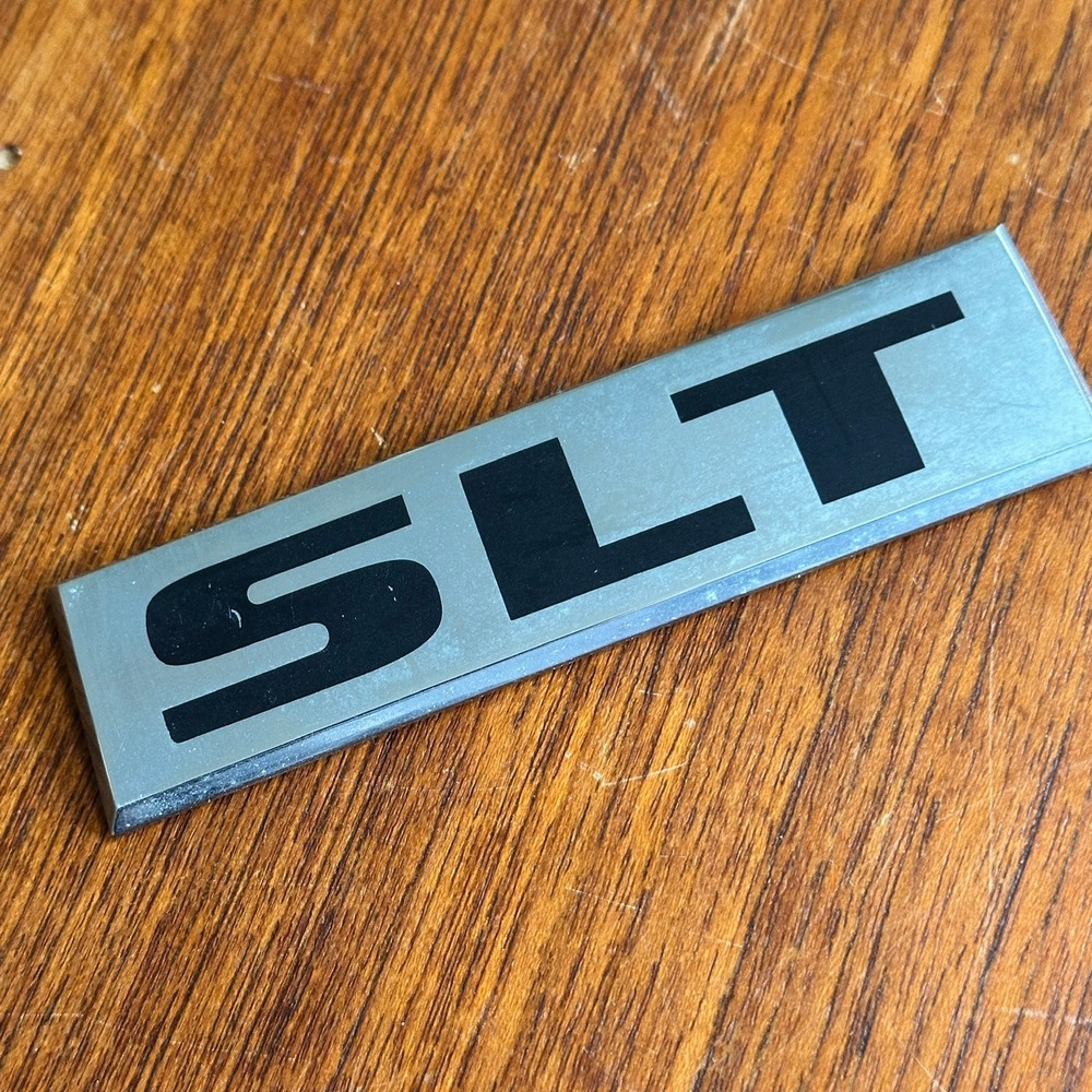 GMC SLT Trim Emblem Badge Brushed Silver Black Nameplate Replacement 4.25 Inch